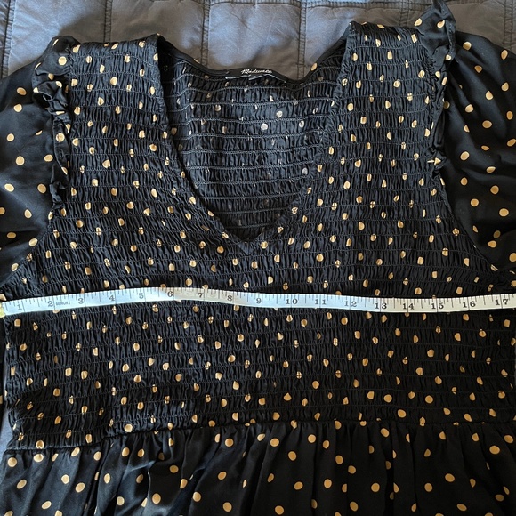 Madewell Smocked V-Neck Tunic Dress - Medium, Black with Tan Polka Dots - Picture 9 of 9